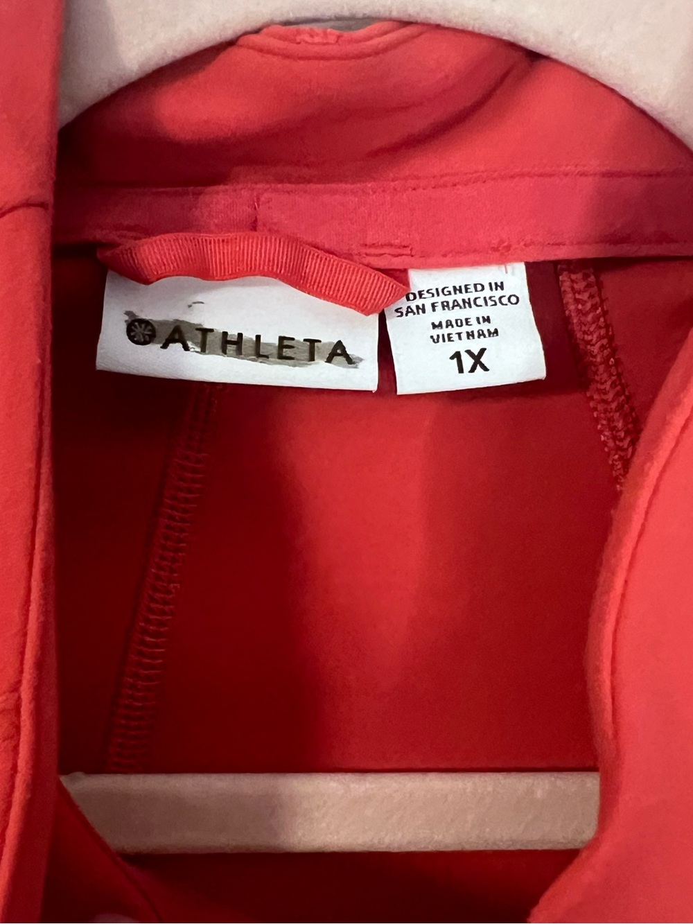 #793 Athleta Salutation Jacket 1X Coral Pink Powervita Full Zip Thumbholes EUC - Picture 3 of 4